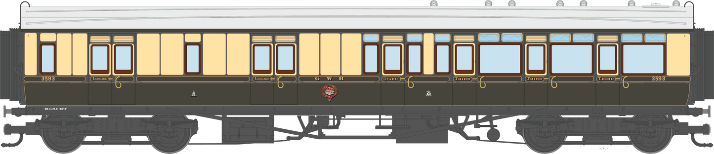 4P-021-105 GWR Corridor Toplight 1925 Lined Chocolate & Cream Brake Third RH 3593