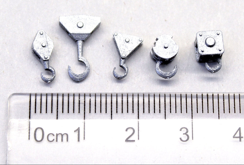Small Crane Hooks Pulley Blocks - GALV SILVER - 1:76 OO Gauge