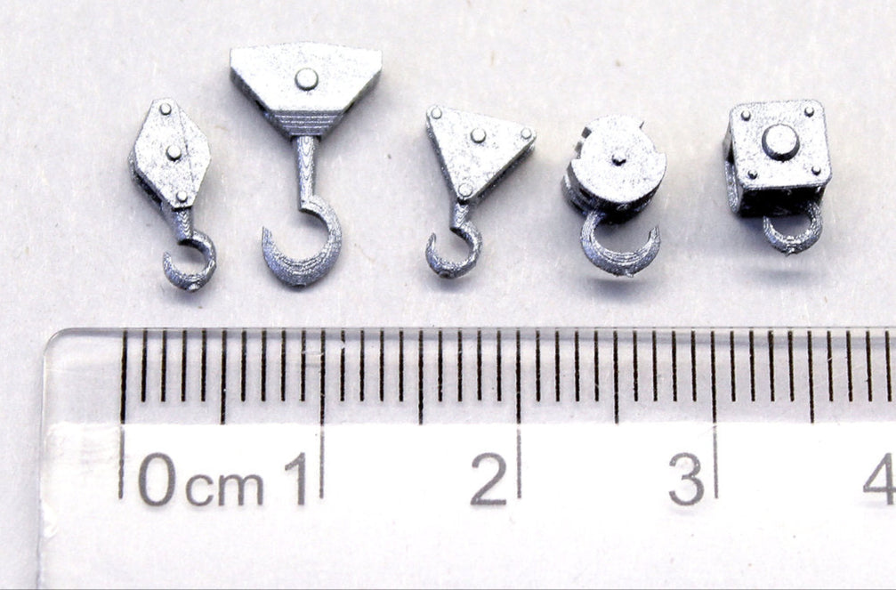 Small Crane Hooks Pulley Blocks - UNPAINTED - 1:76 OO Gauge