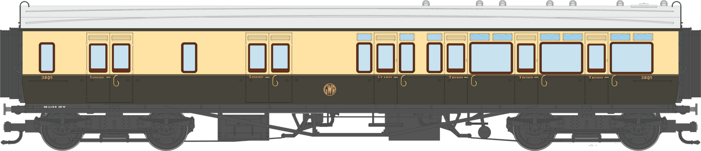4P-021-305 GWR Corridor Toplight 1935 Chocolate & Cream Roundel Brake Third RH 3805