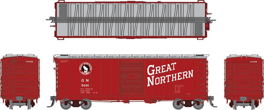 155006A HO GN 40' Boxcar w/ Late IDNE: Great Northern - Vermilion w/ lettering: Single