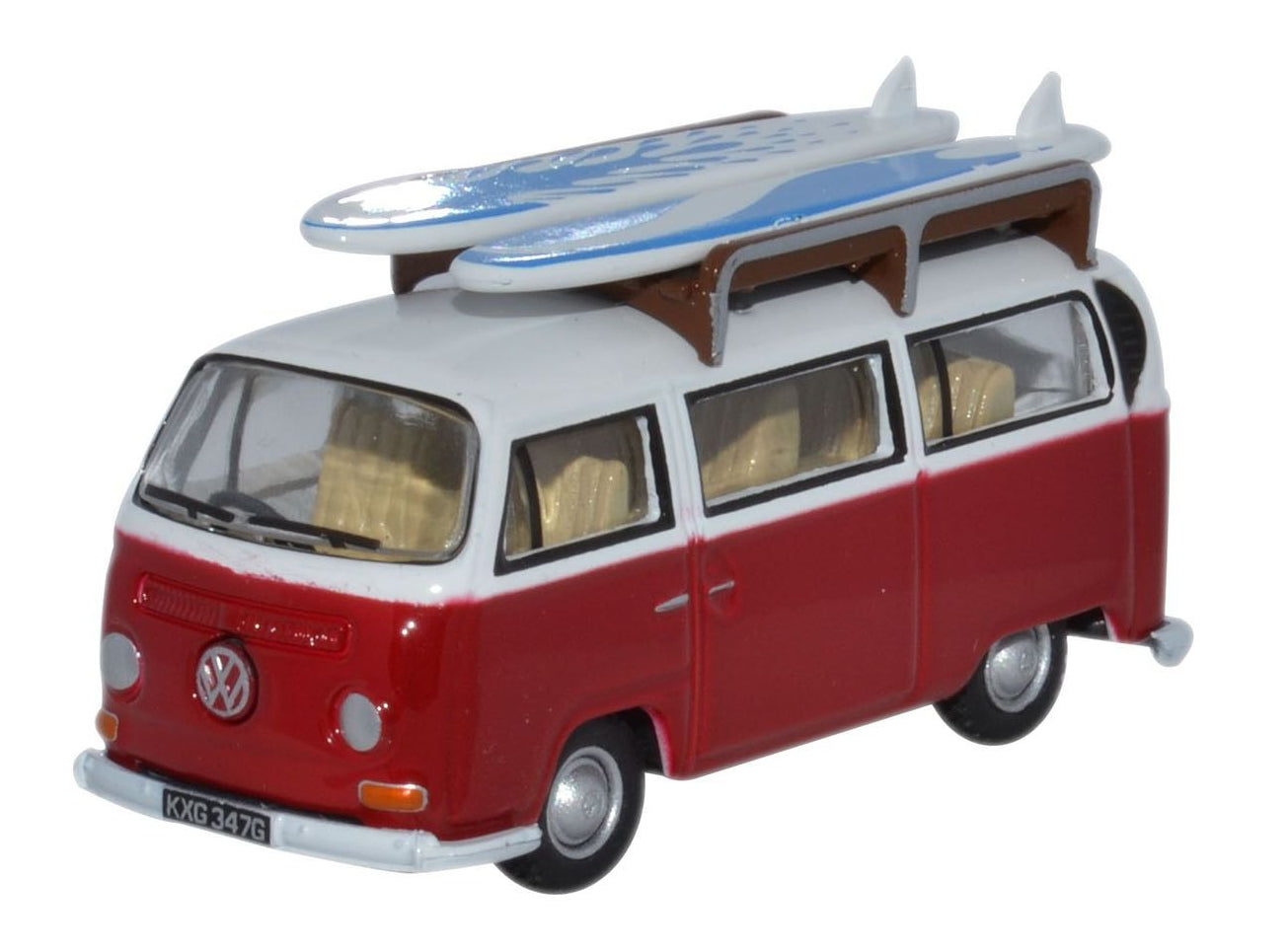 76VW024 VW Bay Window Bus/Surfboards Montana Red/White