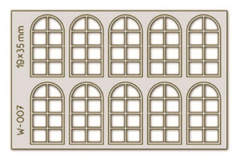 10 pcs 19X35mm 8 Pane Arched Windows H0/00
