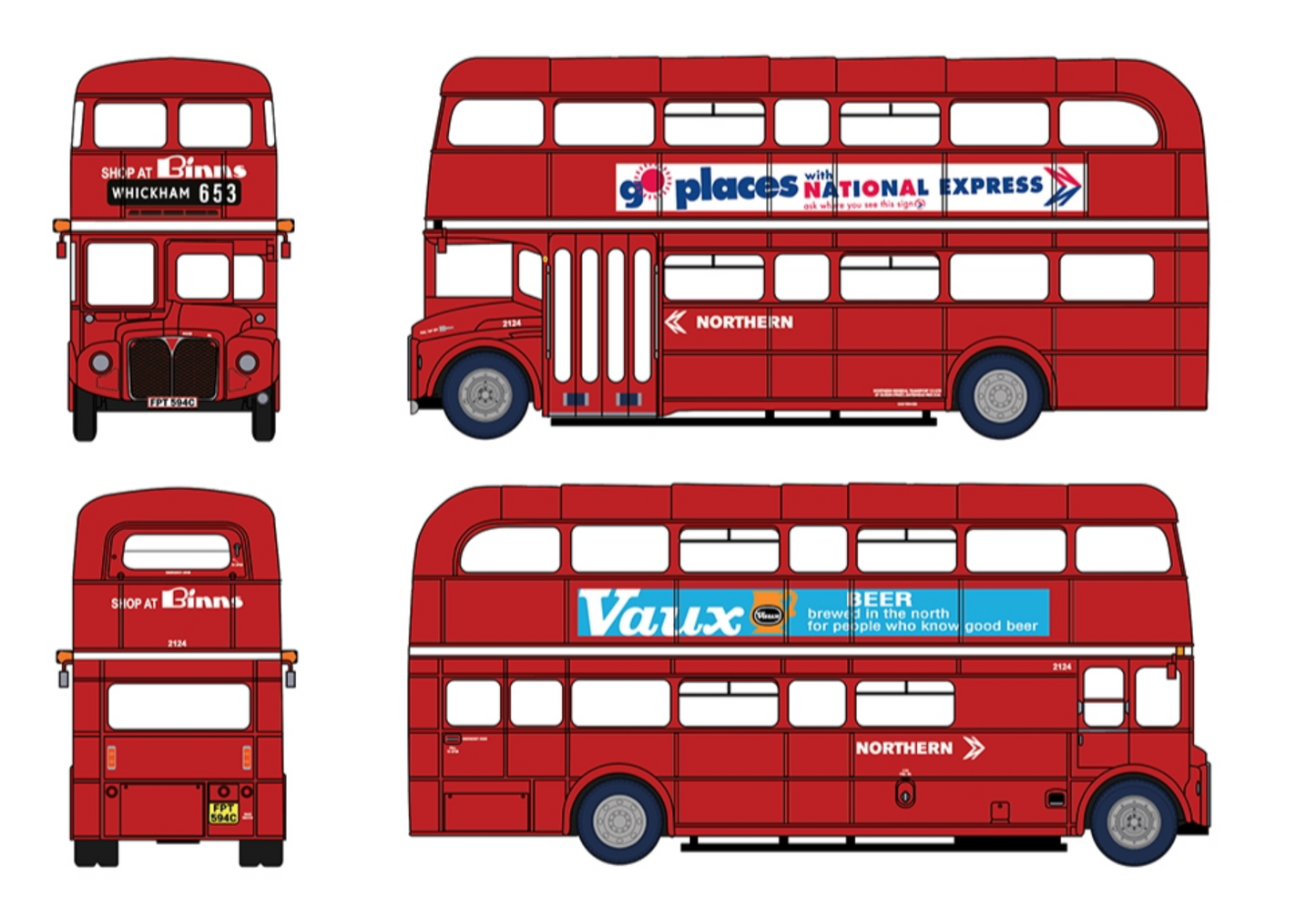 E42601 AEC Routemaster Northern NBC FPT594C (2124) Service 653 Whickham