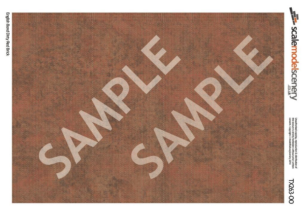 OO/HO English Bond Dirty Red Brick Texture Paper (x5)