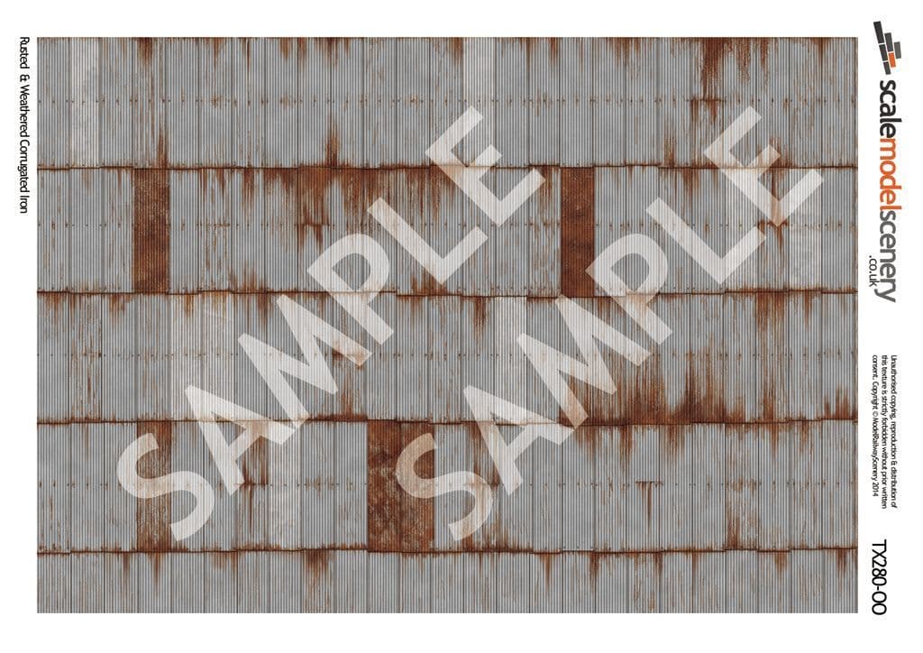 TX280 OO/HO Rusty & Weathered Corrugated Iron Texture Paper (x5)