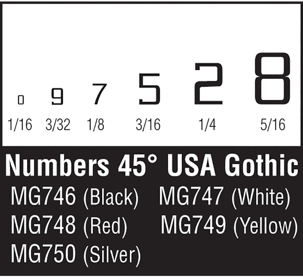 45° USA Gothic Numbers White