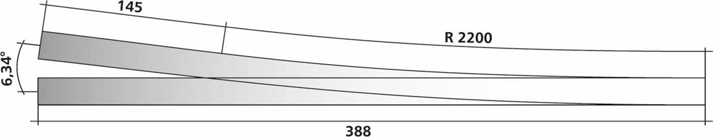 85347 Tillig elite track : Left Wide Radius HO 9° - 6.34°