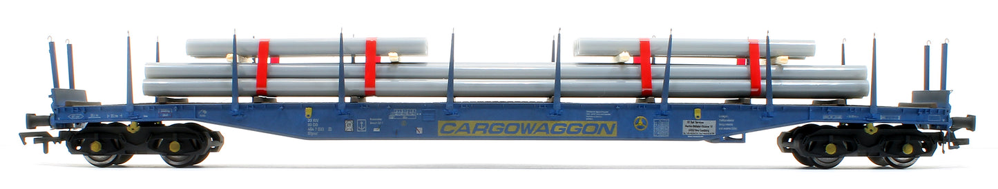 5113 IGA Cargowaggon bogie flat in CARGOWAGGON blue with pipe load 4647 033 - Weathered