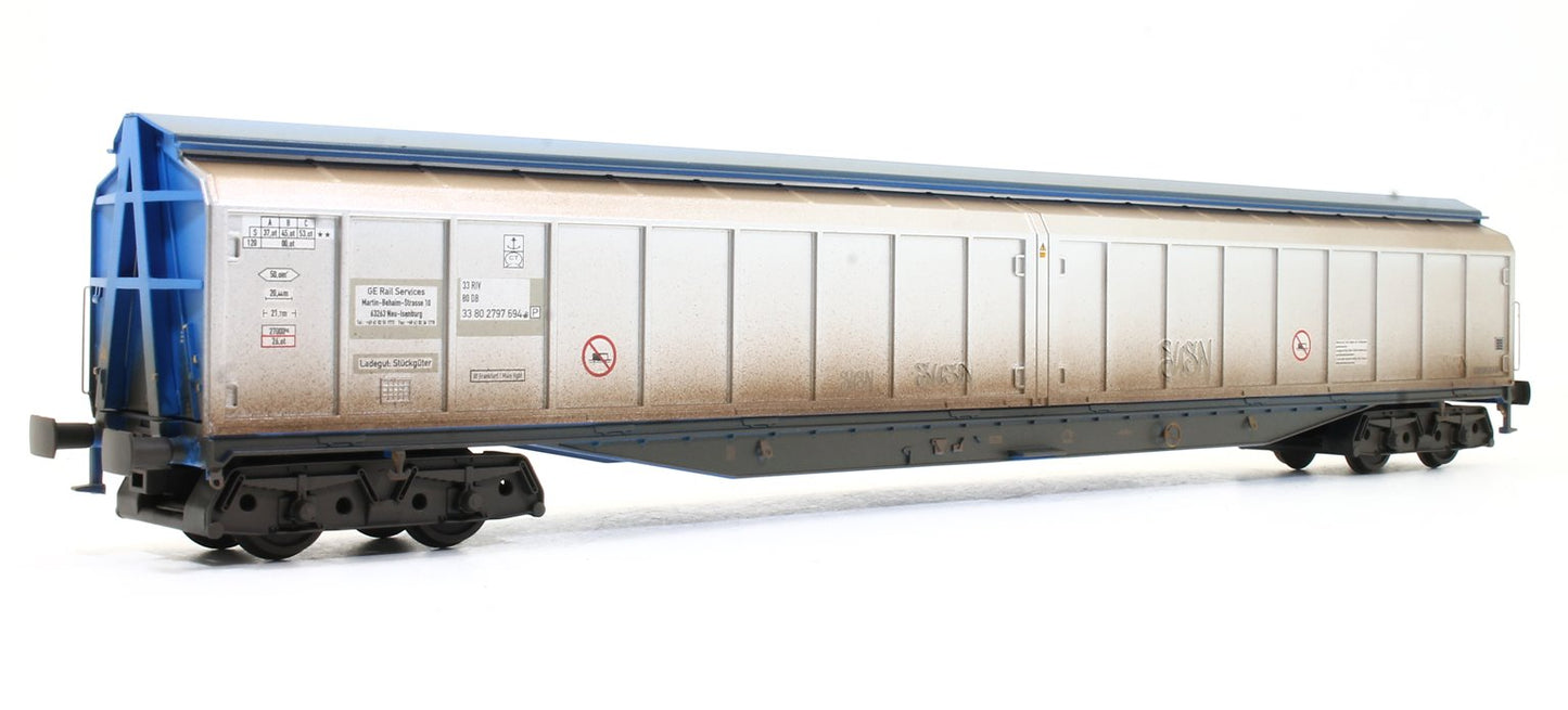 Cargowaggon Bogie Ferry Van (Unbranded Silver and Blue) - Weathered with Graffiti