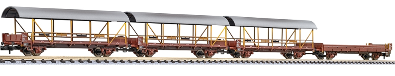 4 Unit Set, Car Transporter BLS, 1 without and 3 with roof, brown