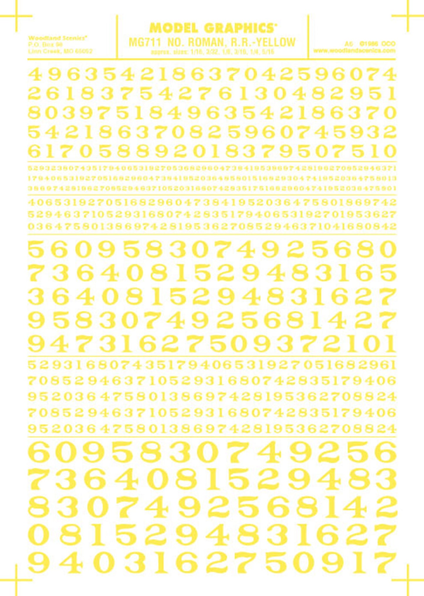 MG711 Number Roman. R.R Yellow Transfer Decals