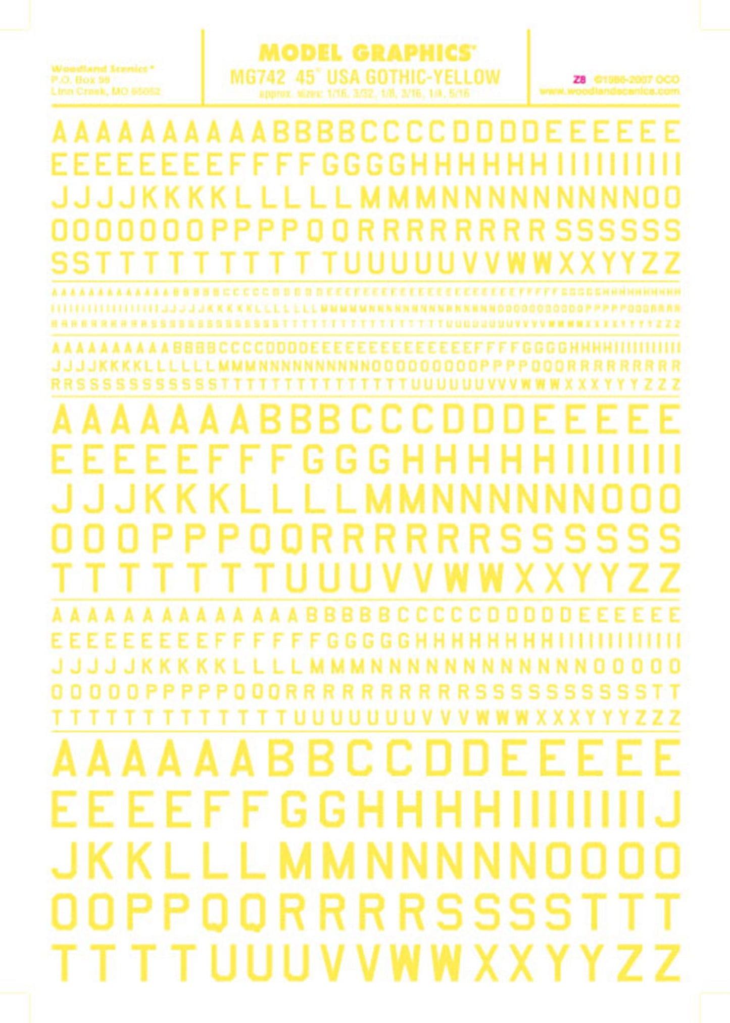 MG742 45° USA Gothic - Yellow Dry Transfer Decals