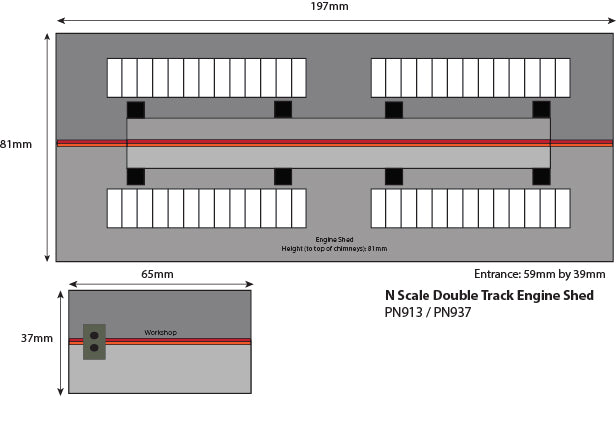 PN913 Double Track Engine Shed In Red Brick Kit