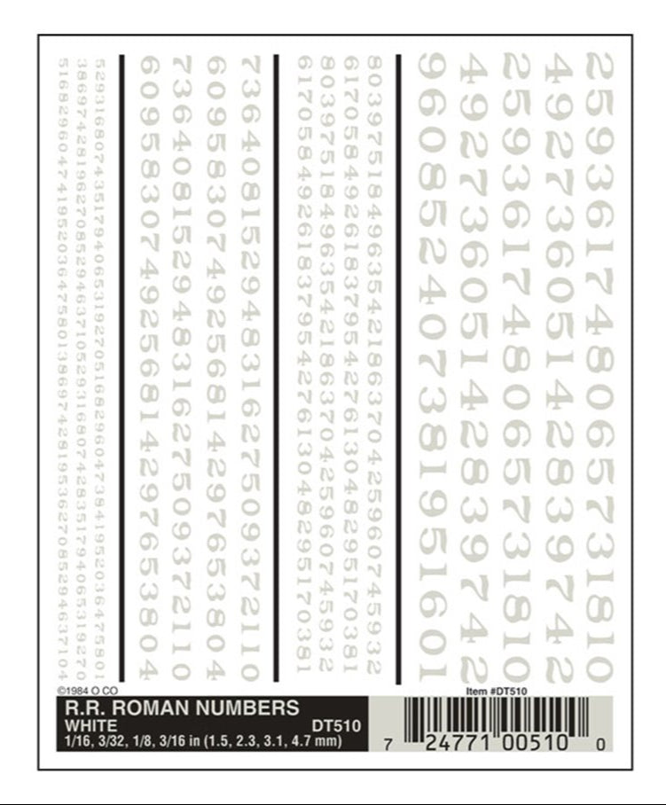 WOODLAND SCENICS - Decals - R.R. Roman Numbers - White