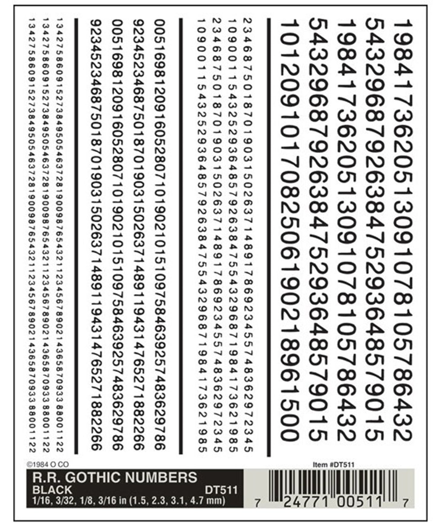 WOODLAND SCENICS - Decals - R.R. Gothic Numbers - Black