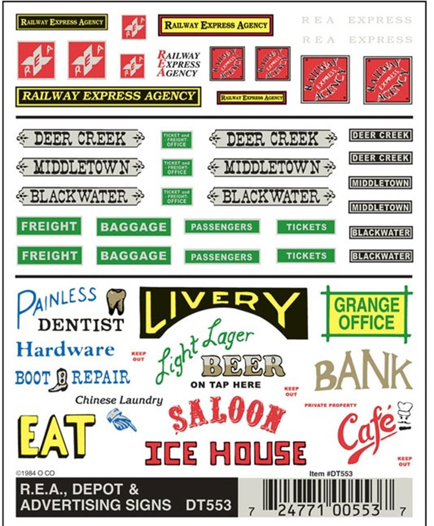 WOODLAND SCENICS - Decals - R.E.A., Depot & Advertising Signs