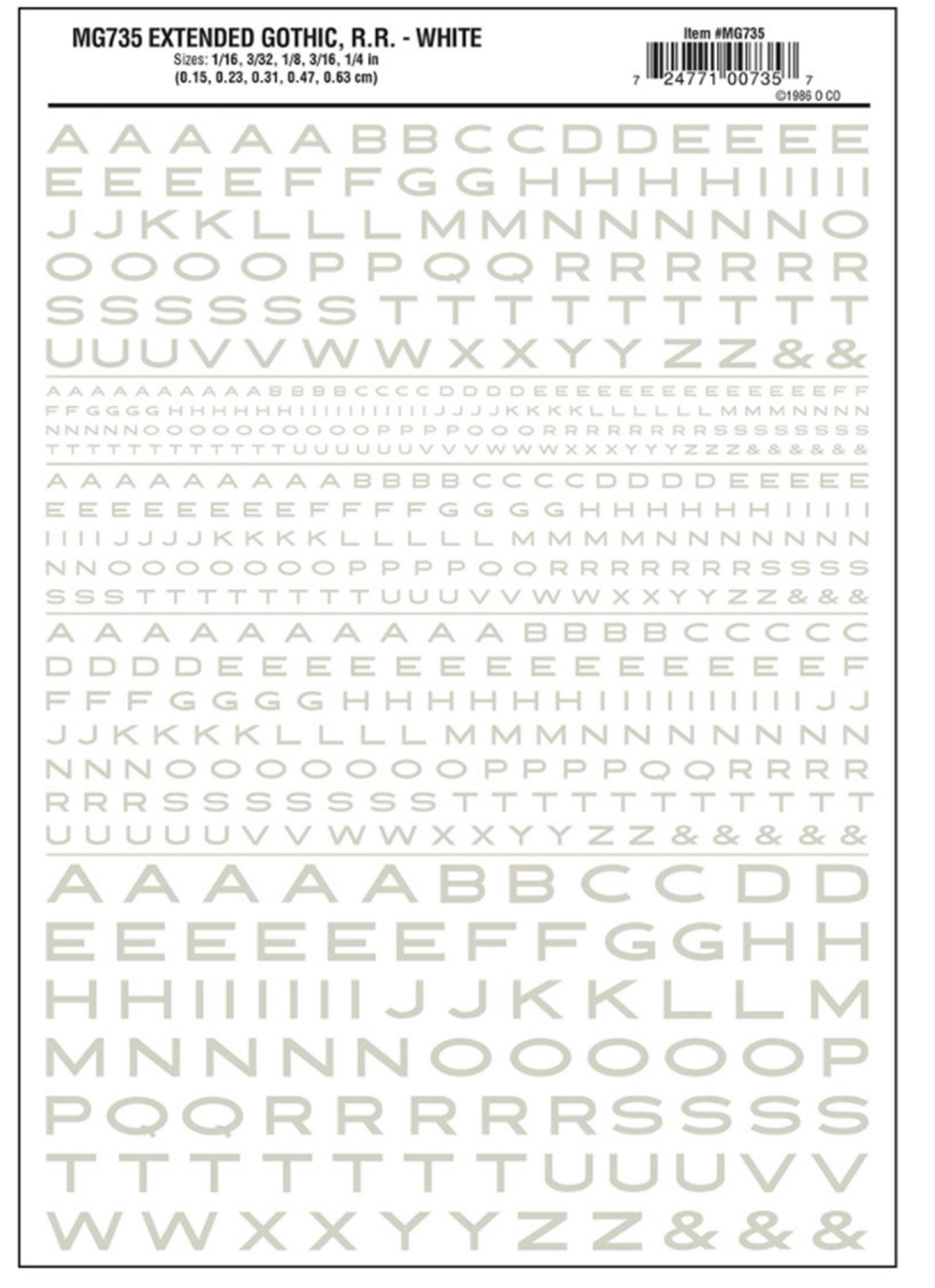 WOODLAND SCENICS - Decals - Extended Gothic R.R. White