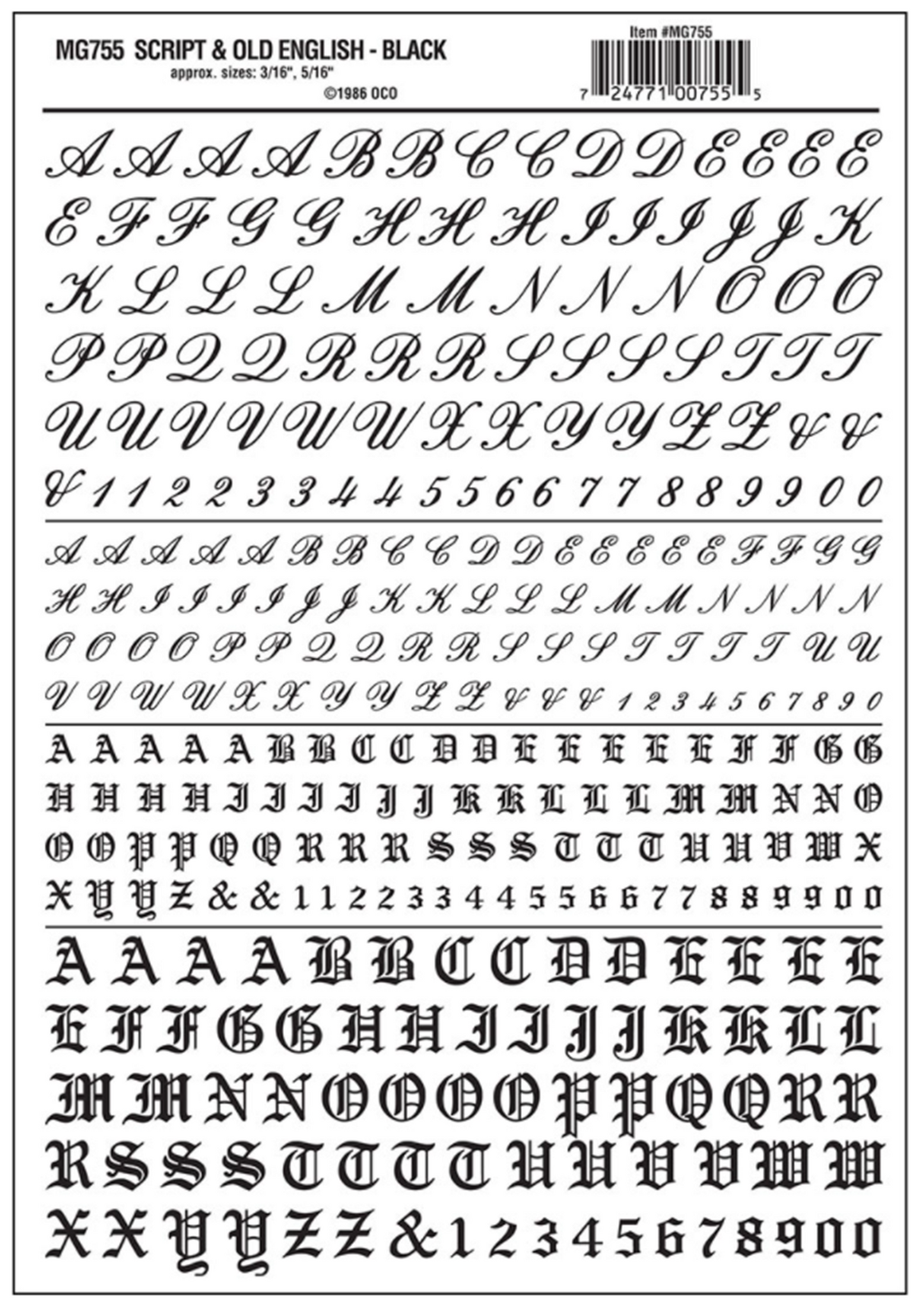 WOODLAND SCENICS - Decals - Script & Old English Black