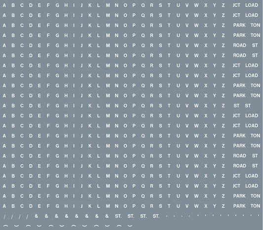 Numeric/alphabet sheet: white BR lettering (1mm high) Transfer