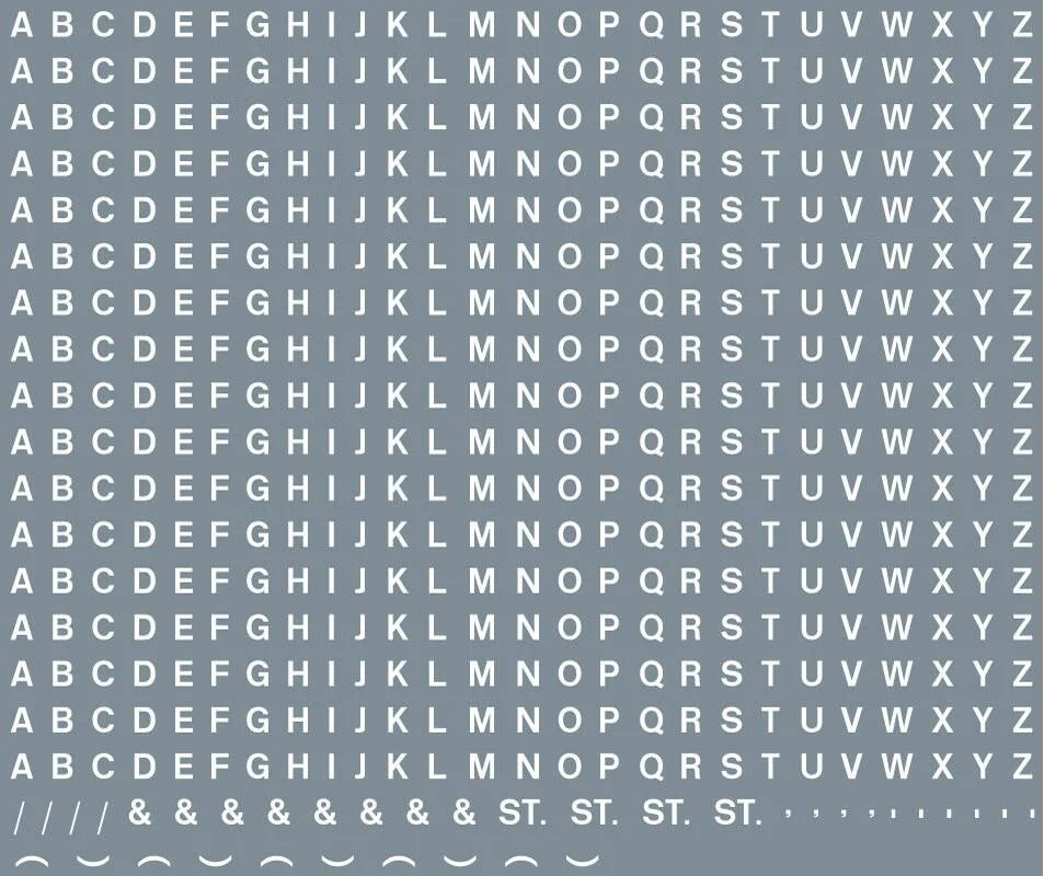 RT-ALL-0006 Numeric/alphabet sheet: white BR lettering (2mm high) Waterslide Decals Transfer