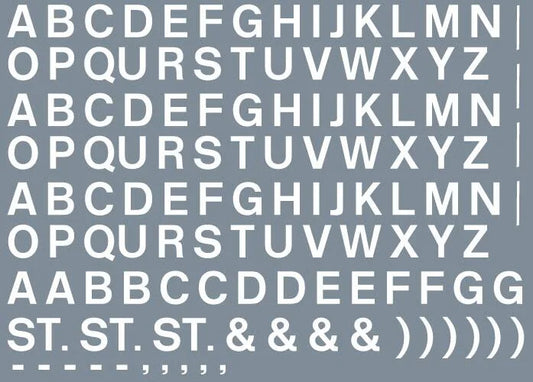 Numeric/alphabet sheet: white BR lettering (6mm high) Transfer