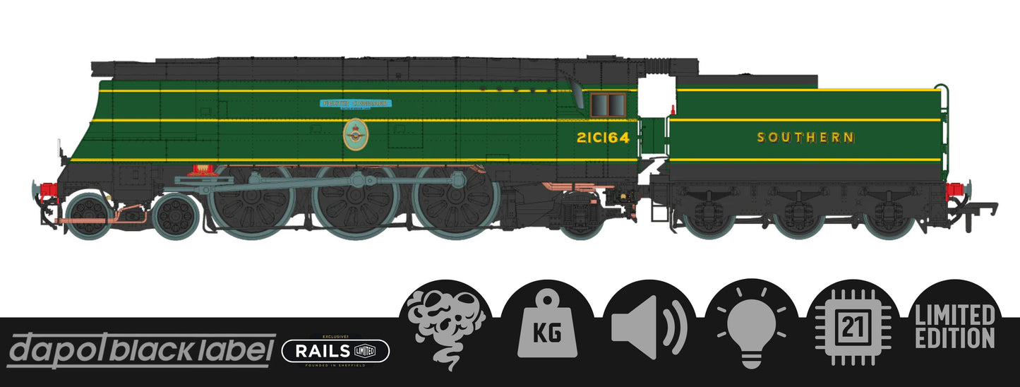 Black Label Battle of Britain Fighter Command 21C164 SR Malachite Green Steam Locomotive - DCC Sound & Smoke