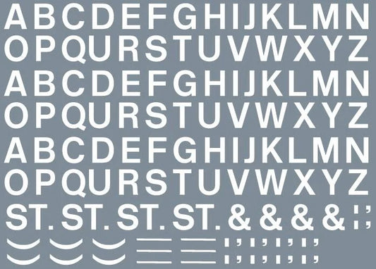 Numeric/alphabet sheet: white BR lettering (6.67mm high) Transfers