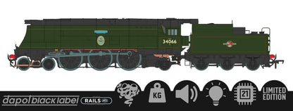 Black Label Battle of Britain Spitfire 34066 BR Green Late Crest Steam Locomotive - DCC Sound & Smoke