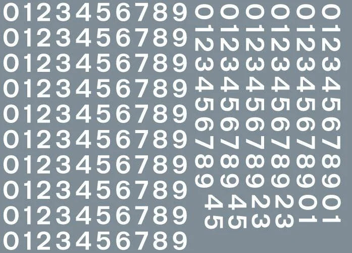Numeric/alphabet sheet: white BR numbering (5mm high) Waterslide Decals