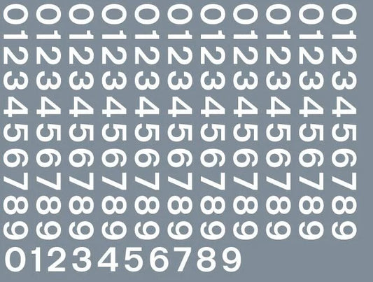 Numeric/alphabet sheet: white BR numbering (6mm high) Transfer