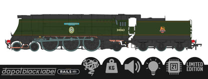 Black Label Battle of Britain 229 Squadron 34063 BR Green Early Crest Steam Locomotive - DCC Sound & Smoke
