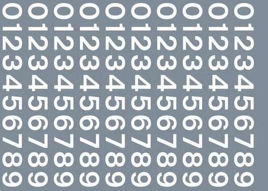 Numeric/alphabet sheet: white BR numbering (6.67mm high) Transfer