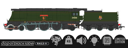 Black Label West Country Exeter 34001 B.R. Green Early Crest Steam Locomotive - DCC Sound & Smoke