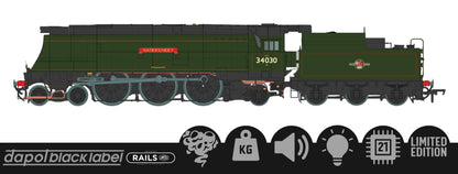 Black Label West Country Watersmeet 34030 BR Green Totem Steam Locomotive - DCC Sound & Smoke
