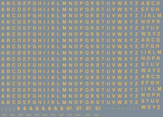 RT-ALL-0166 RAILTEC All-0166 Alphabet sheet: old gold BR lettering (2mm high)