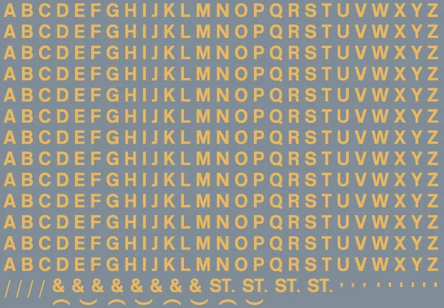 RT-ALL-0169 RAILTEC All-0169 Alphabet sheet: old gold BR lettering (3mm high)