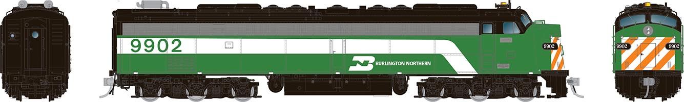 HO EMD E8A w/HEP: Burlington Northern - Green: #9915 Diesel Locomotive - DCC Sound