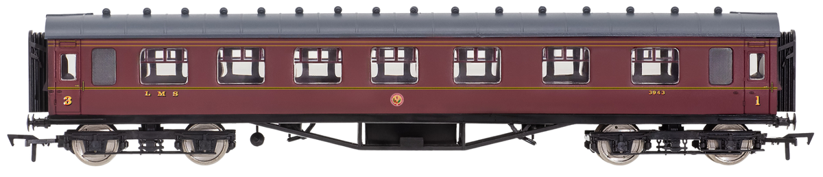 4P-010-501 60ft Stanier Corridor Composite 3943 LMS Lined Maroon