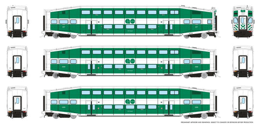 1110001 BiLevel Commuter Car: GO Transit - Late: Set #4 (Cab: 227 Coaches: 2406, 2436)