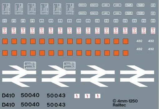 Class 50 detail pack (BR blue) OO Gauge Waterslide Decals