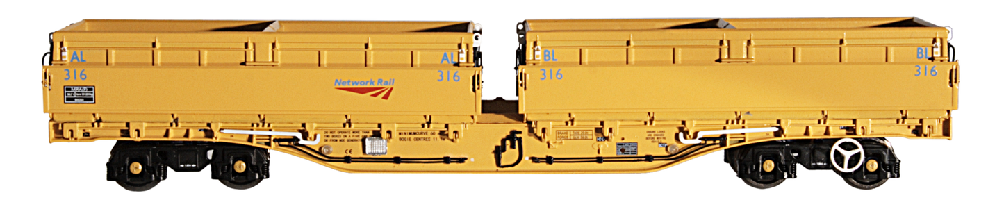 Set of 5 MRA Side Tipping Ballast Wagon Network Rail Yellow