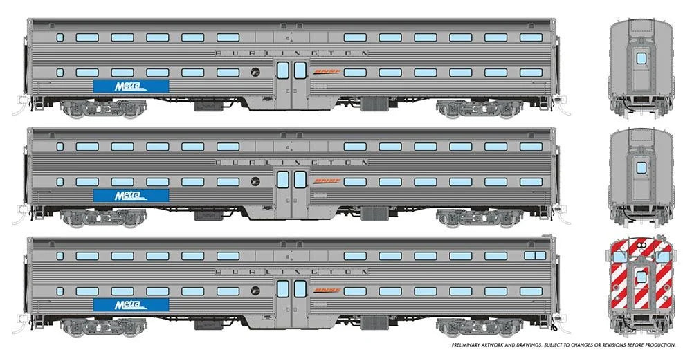 HO Gallery Commuter Car: Metra - Burlington: Set #2 (Cab: 801 Coaches: 762, 780)