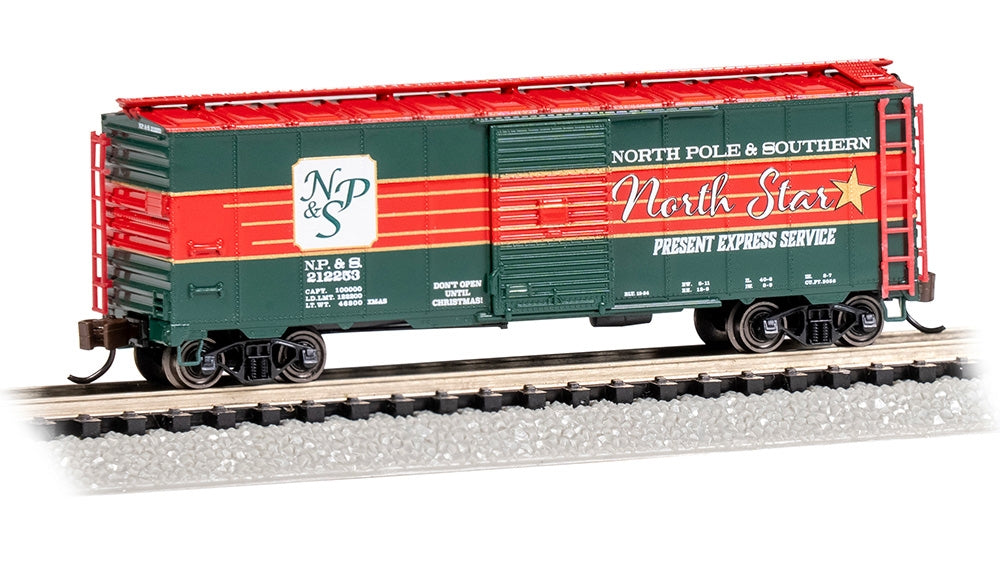 40' R Steel Boxcar Christmas-NP&S N. Star Present Express SVC