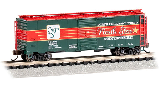 40' R Steel Boxcar Christmas-NP&S N. Star Present Express SVC