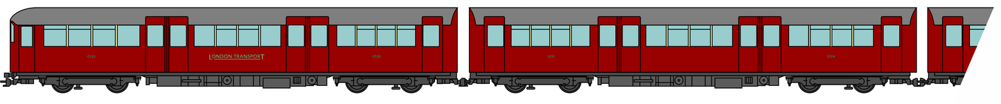 1938 Tube Stock - London Transport (Gold Branding) Maroon “Rail Red” (Cream Window Bars) Set C (Northern & Bakerloo Line) 3-Car EMU