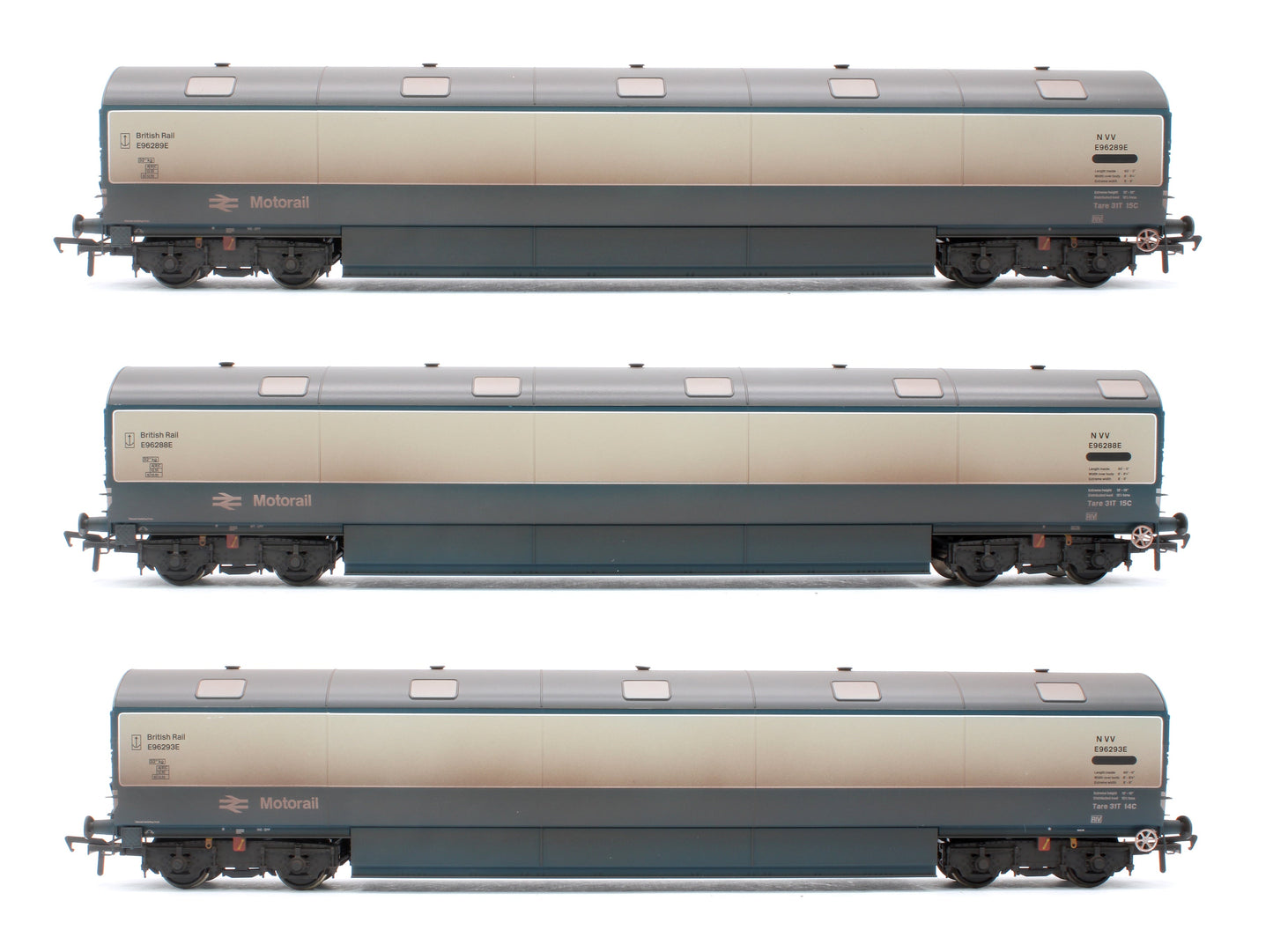 Pre-Owned Newton Chambers Car Transporter BR Motorail BR Blue/Grey NVV E96288/289/293E - Weathered - Pack 3