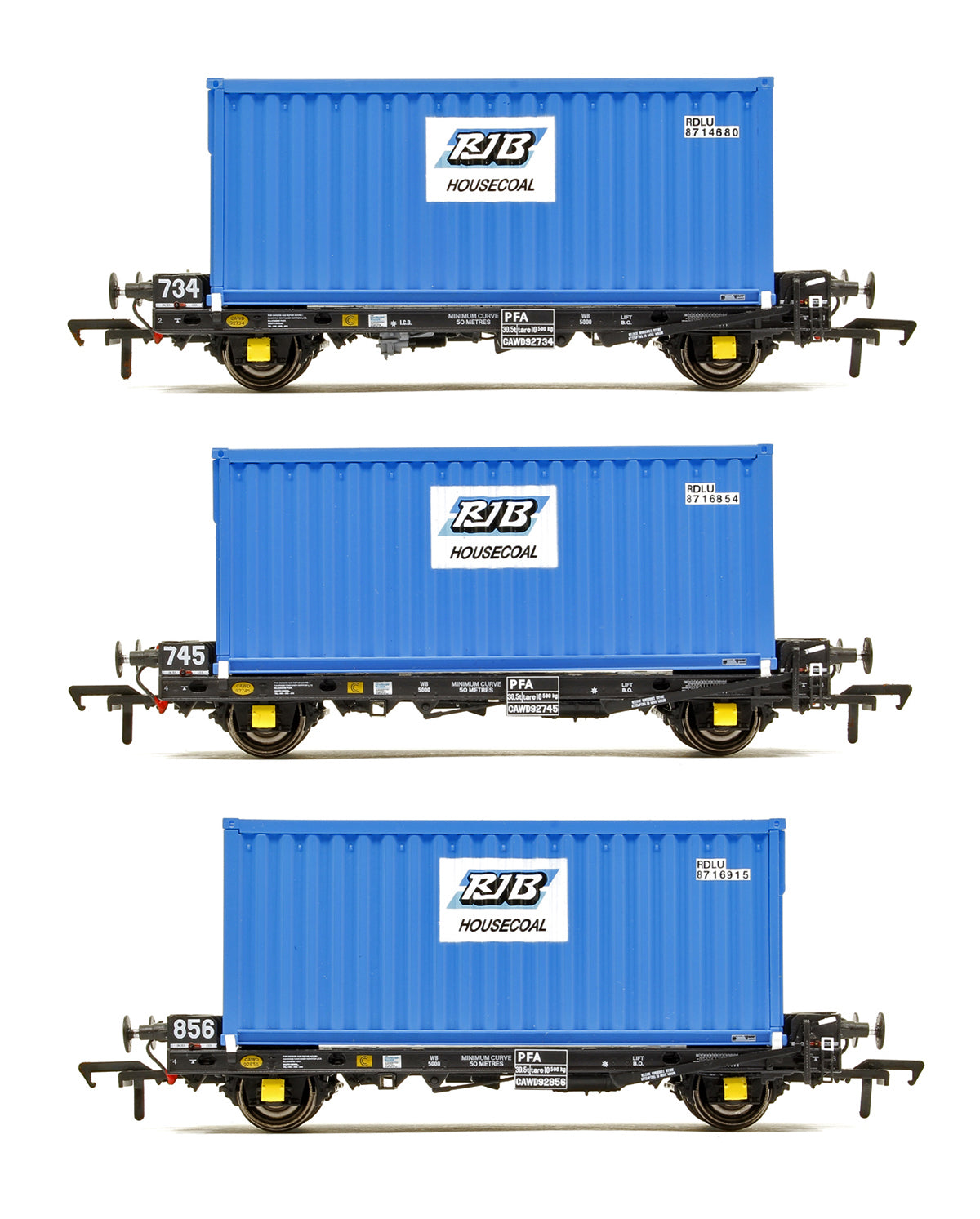 Pre-Owned ACC2090RAIL2 Set of 3 PFA 2 Axle Container Flat Wagons with RJB Coal Containers - Exclusive Edition