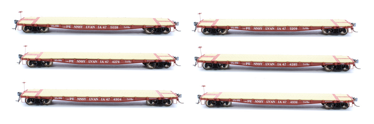 HO F30A 50' Flat Car: PRR 1950s Era - 6 pack