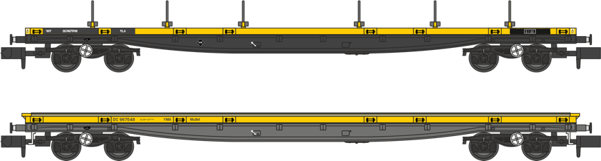 YLA / YMA Mullets Departmental Yellow YLA Mullet DC967648 (black underframe) and YMA Mullet DC967548 (grey underframe) - Twin Pack